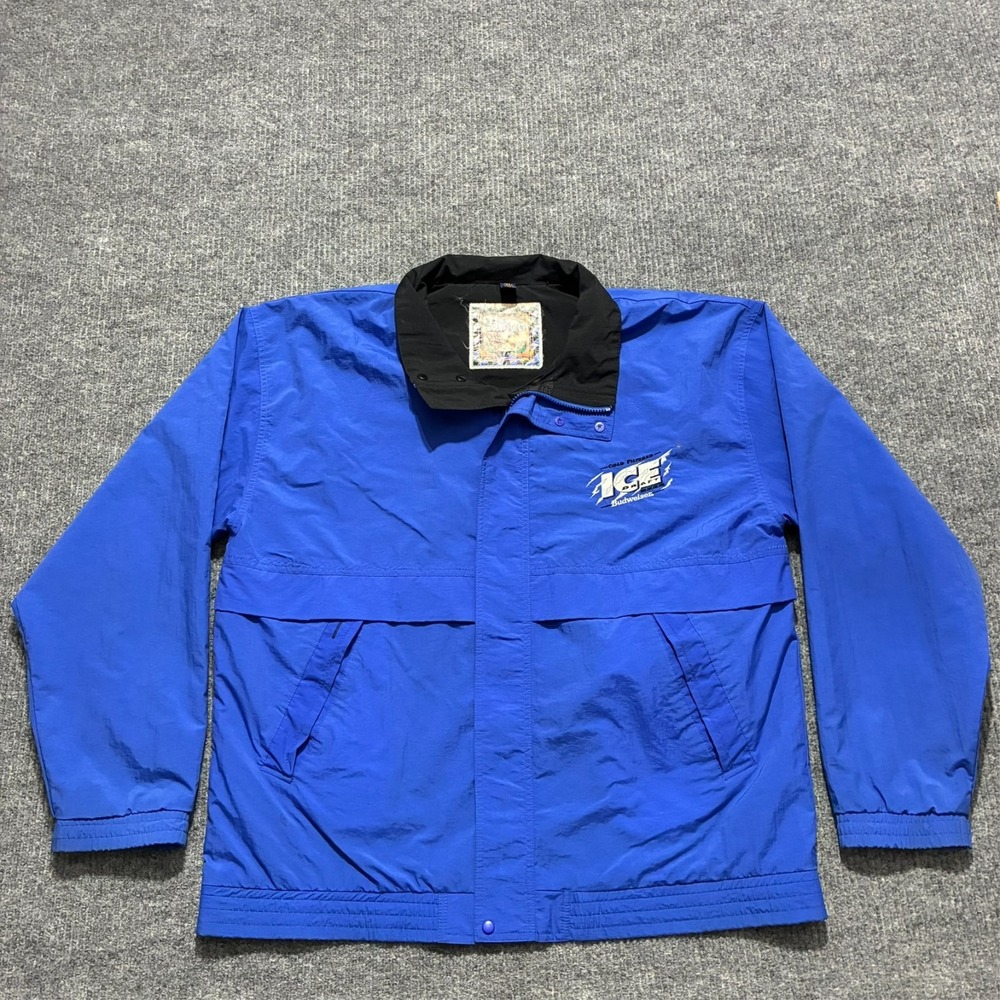 Budweiser Ice Draft Mens Windbreaker‎ Jacket  XL Blue Black Collar Full Zip